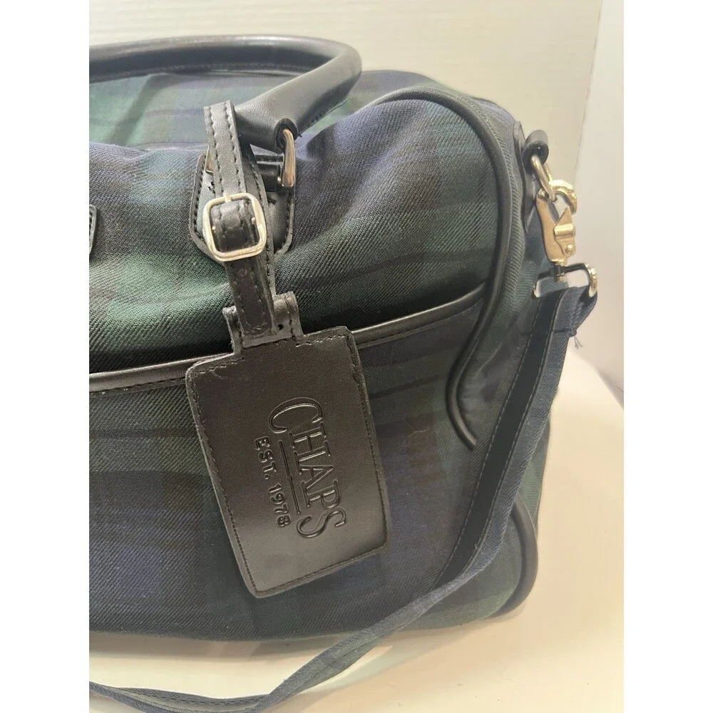 Chaps Ralph Lauren shoulder travel bag Blue Green Black watch Tartan Plaid